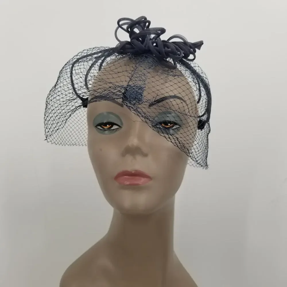Vintage Whimsy Hat Netting Veil Hat Black Fascinator 1950s Veil Black Bow Net